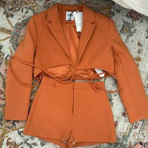 zara cropped blazer with skort
